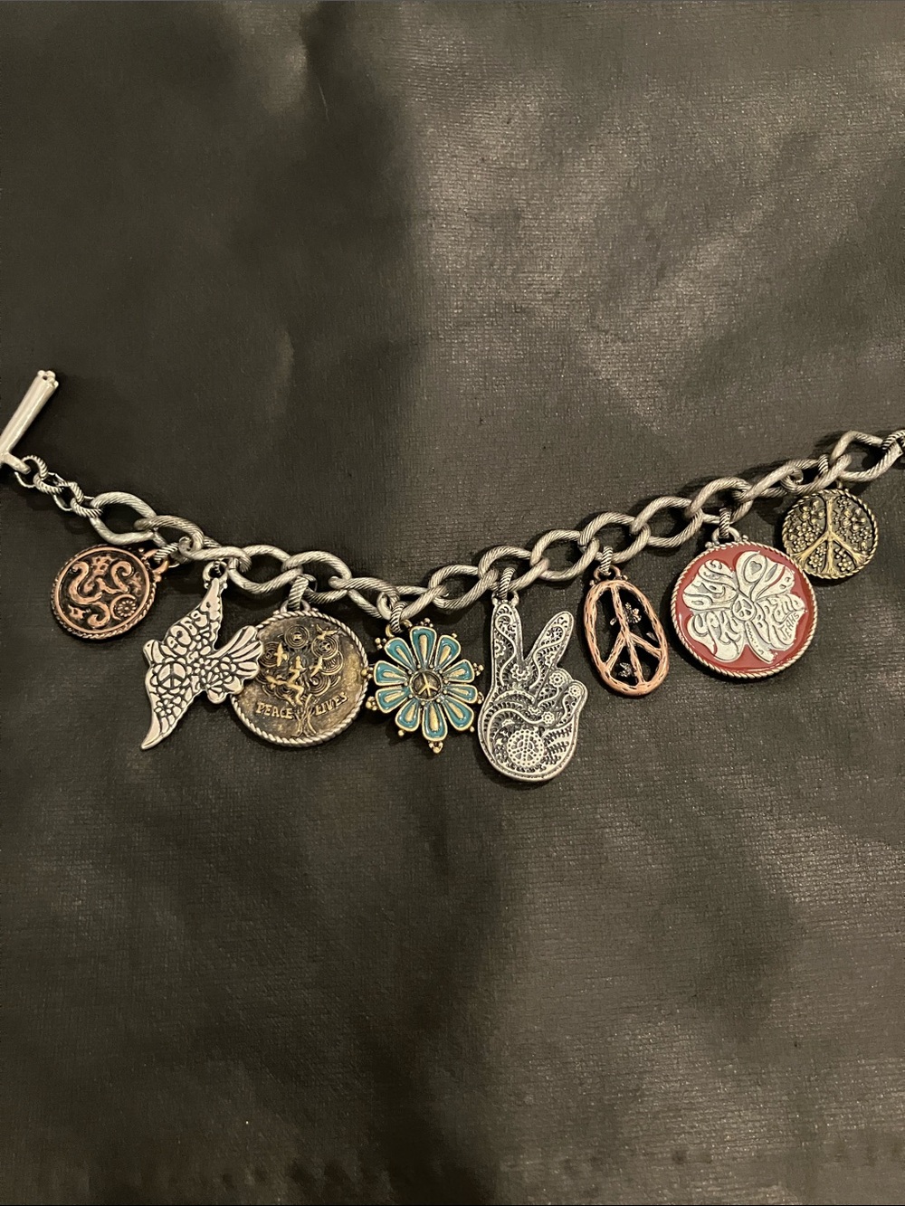 Lucky Brand “Peace” ✌️Boho Charm Bracelet with Peace & Flower Charms